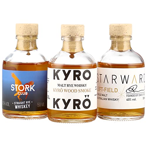 Foodist Whiskey Probierset Miniaturflaschen (3 x 50ml) Malt Rye und Single Malts von Sierra Madre, Stork, Starward - Whisky Geschenkset für Männer und Frauen mit Hintergrundwissen & Tasting-Tabelle Cover