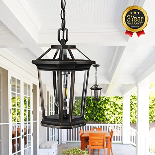 Vianis Outdoor Pendant Light Fixtures For Front Porch, Exterior Ceiling Hanging Lanterns, Anti-Rust Waterproof Farmhouse Outdoor Chandelier, Black Aluminum With Tempered Water Glass For Entryway #TOP1