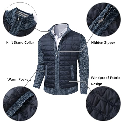 Image of VtuAOL Men's Cardigan Sweaters Casual Full Zip Sweaters Knitted Cardigan with Pockets