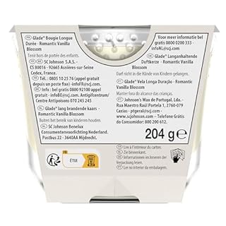 Glade Bougie Vegan Longue Durée Parfum Infusé Huiles Essentielles - Nouvelle Formule Sans Huile De Palme - Romantic Vanilla Blossom - 4 Bougies