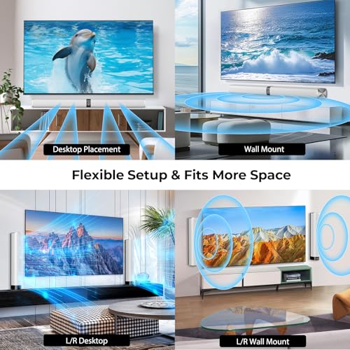 Image of Sound Bar for Smart TV, 80W Soundbar with Bluetooth /ARC /Opt /AUX Connect, Auto Volume Boost, 3 Equalizer Modes, 2 in 1 Detachable Soundbar for TV /PC /Gaming /Projectors