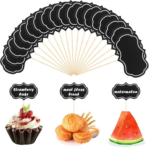 VIDSTW 50 Piezas Etiquetas Plantas, Decoracion Buffet, Etiqueta de Adorno para Cupcakes, Etiquetas para Plantas, Topper de Tablero de Charcutería de Copa de Vino (Negro)