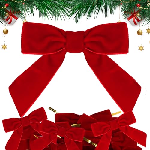 GEBETTER 30pz 8cm Fiocchi Velluto Rossi Albero di Natale, Fiocco Decorativo Natalizio Piccolo per Ghirlanda Decorazione Ornamenti Confezioni Fai da Te (Rosso)