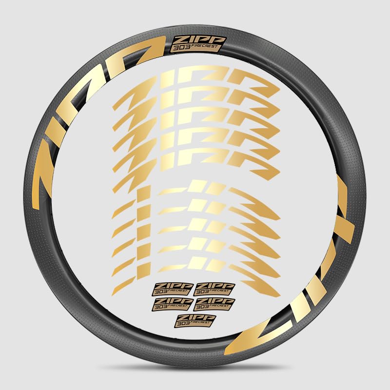 for Zipp Firecrest 303 Road Bike Carbon Wheel Decal Kit | Vivid Colors, Scratch-Resistant, Precision-Cut, UV-Protected (Electroplated Gold + Style 2)