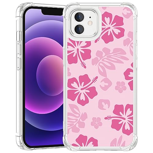 Coque iPhone 12 hibiscus rose antichoc en silicone transparent