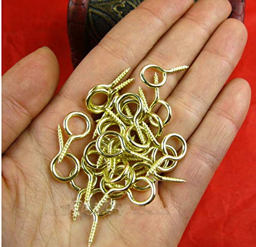 Image of Tia Brass Mini Eye Pins Hooks Eyelets Screw Picture Frame Hanging, Wire Holding Screw- Golden, 20 x 10mm, 40pcs