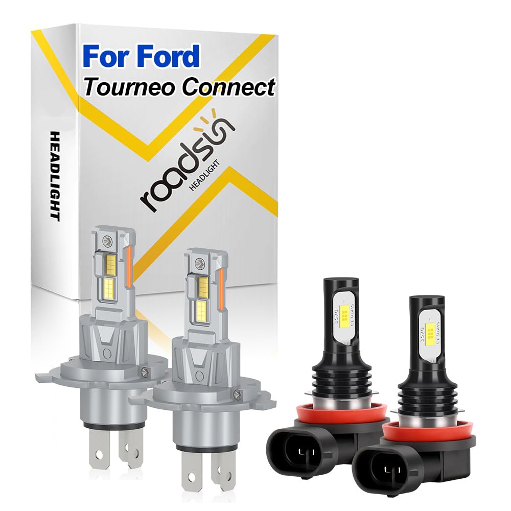 LED Para Faros, 120W, 6000K Blanca, H4 Luz de carretera y luz de cruce, H11 Luz Antiniebla, Luces LED anti-deslumbramiento, tubo de cobre único, For Ford Tourneo Connect 2002-2013