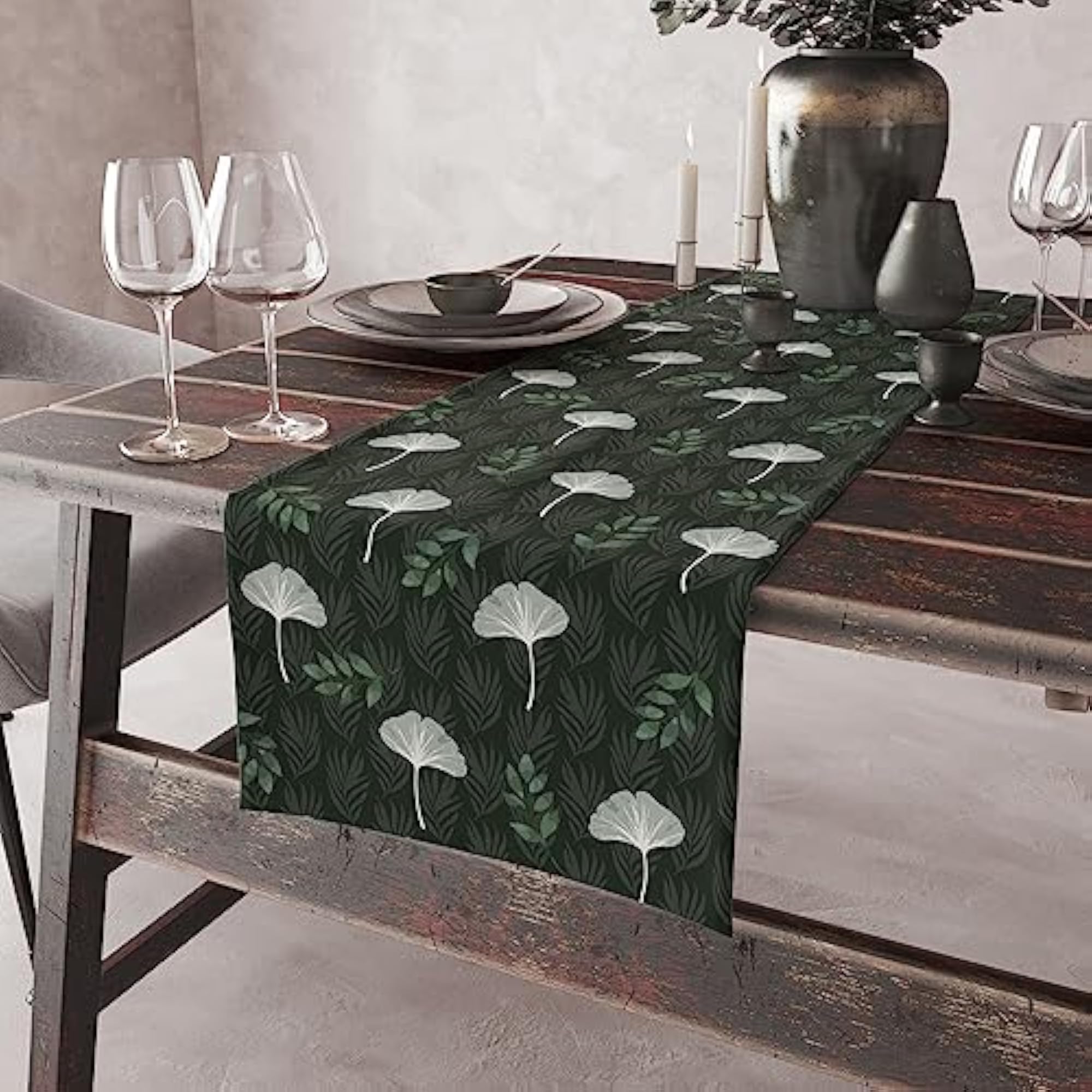 Cotton Tropical Print Table Runner, Green