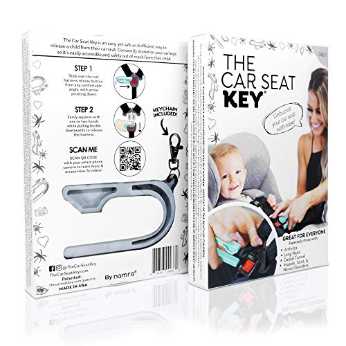 The Car Seat Key - Original Car Seat Key Chain Buckle Release Tool - Easy Unbuckle Opener Aid For Nails, Parents, Grandparents & Older Children By Namra Made In Usa (Grey) #TOP2