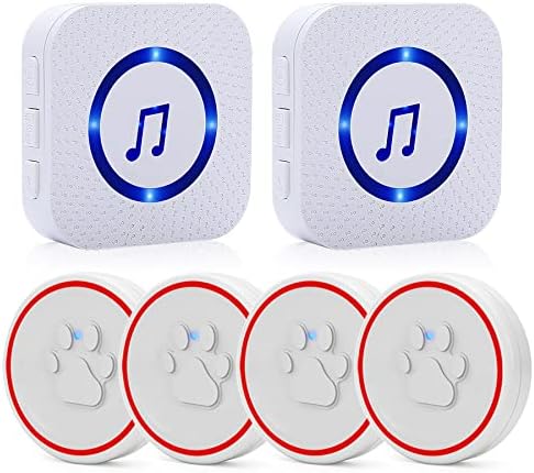ChunHee Wireless Dog Doorbells for Potty Training Doggies Door Bell for Doggie Training Waterproof Touch Button 52 Melodies 5 Volume Levels LED Flash, 2 Receiver + 4 Transmitters