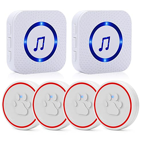 Chunhee Wireless Dog Doorbells For Potty Training Doggies Door Bell For Doggie Training Waterproof Touch Button 52 Melodies 5 Volume Levels Led Flash, 2 Receiver + 4 Transmitters #TOP3