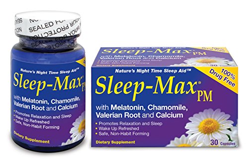 Sleep-Max PM Sleep Aid, Non-Habit Forming, Wake Up Refreshed, Made with Melatonin, Chamomile, Valerian Root and Calcium, Safe, Promotes Relaxation and Sleep, Nature's Night Time Sleep Aid, 30 Capsules