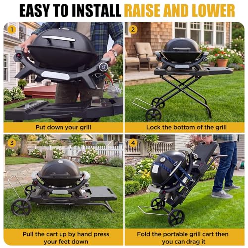 Image of Portable Grill Cart for Weber Q1200, Q1000, Q2200, Q2000, Collapsible Griddle Stand for Blackstone 17 inch 22 inch Table Top Griddles, Outdoor Portable Folding Cart