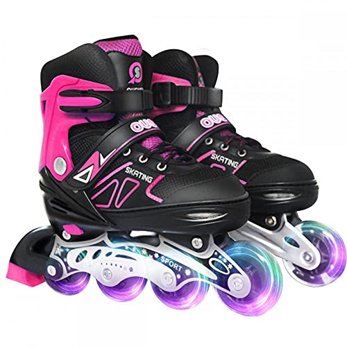 インラインスケート ローラースケート フルフラッシュ 発光 サイズ調整可能 大人 キッズ 子供用 通気性 ローラーシューズ 上級者 初心者向け 運動 アウトドア (レッド,L(233-255mm))の画像