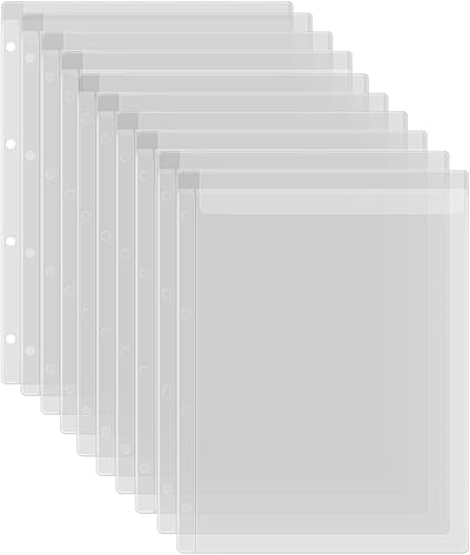 BAOFALI Paquete de 10 bolsillos de plástico A4, carpetas de PVC impermeables con 4 agujeros, bolsas de hojas sueltas para presupuestos, insertos de