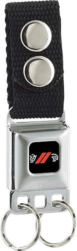 Buckle-Down Llavero, hebilla de cinturón de seguridad Dodge Rhombus Stripe Demon Hellcat Icon negro, rojo y blanco, 4.5 x 1 pulgada (KC-RHQ)