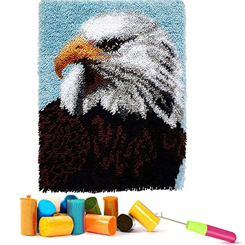 Image of EMISTEM Latch Hook Kits for Adults - DIY Latch Hook Rug Kits, Crochet Kit for Beginners, Rug Making Kits with Printed Canvas, Gift Packaging. (Bald Eagle,15x21)