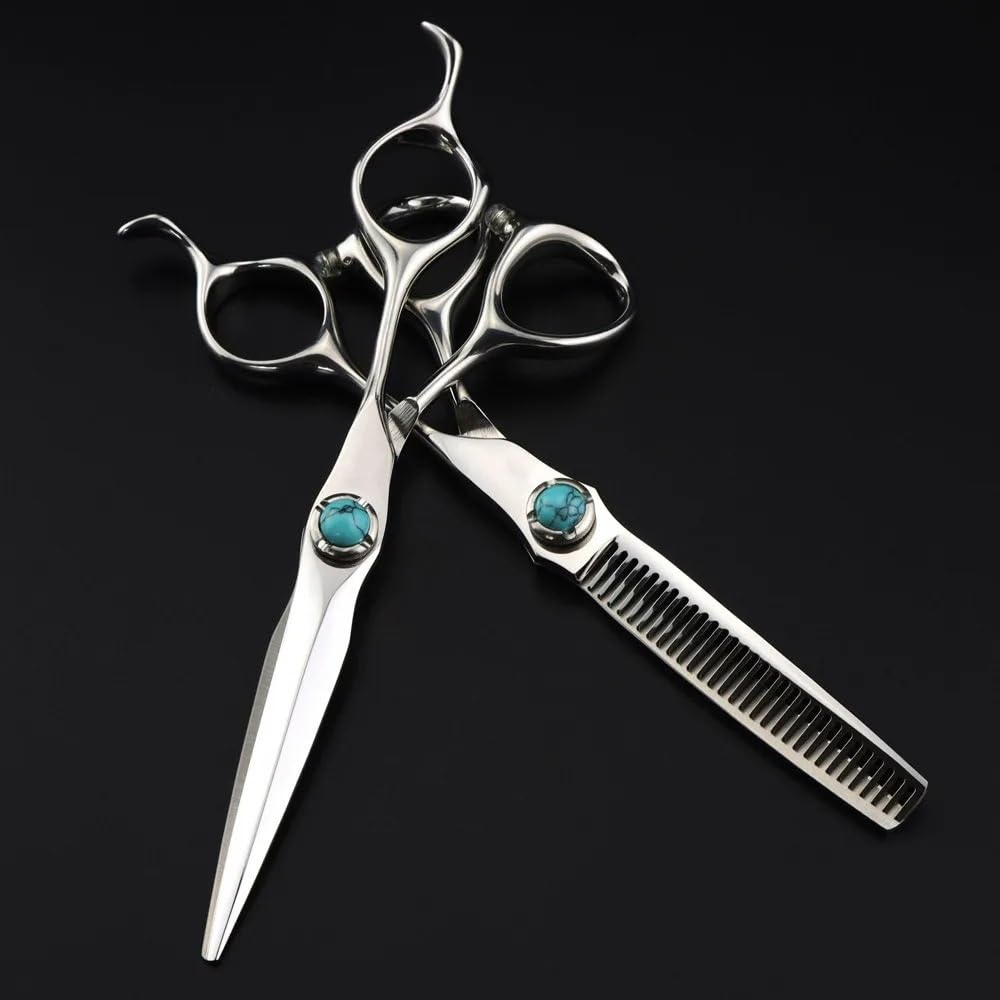 Haarschneideschere, 6 Zoll Professionelle Jp440C Stahl Türkis Haarschere Haarschnitt Effilierschere Friseurschere, Effilierschere-B,Satz-B