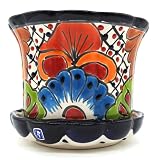 Talavera Pottery Store Violet Pot Planter with Saucer Small Hand Painted Indoor Outdoor Multi Colore
