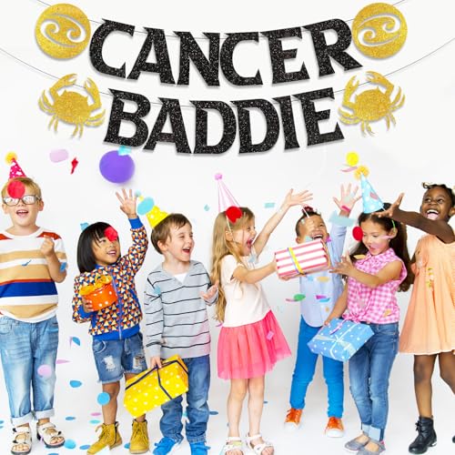 Image of Cancer Baddie Banner for June July Birthday Party Decorations, Black Gold Zodiac Cancer Birthday Banner for Horoscope, Astrology Bday Party Decor, Ideas, Jokes and Favors (Black + Gold)