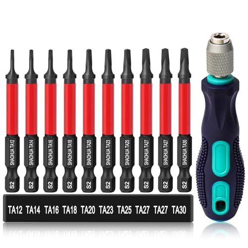 Triangle Screwdriver Bits w/1/4" Quick Change Bit Driver, 10PCS Upgraded S2 Steel Impact Triangle Drill Bit Set Size TA12/14/16/18/20/23/25/27(x2)/30, 2.55'' Triangle Bit Set, Triangle Screwdriver Set