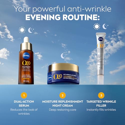 NIVEA Q10 Night Cream with Coenzyme Q10 and Organic Argan Oil – Advanced Overnight Facial Moisturiser for Deep Hydration, Skin Renewal and Radiant Complexion – Dermatologically Tested, 50 ml Jar