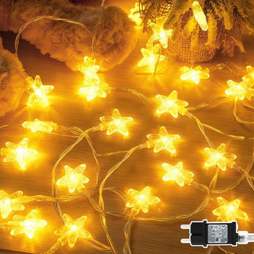 Dalugo Lichterkette Sterne, 15M 100 LED Warmweiß Lichterkette mit 6h...