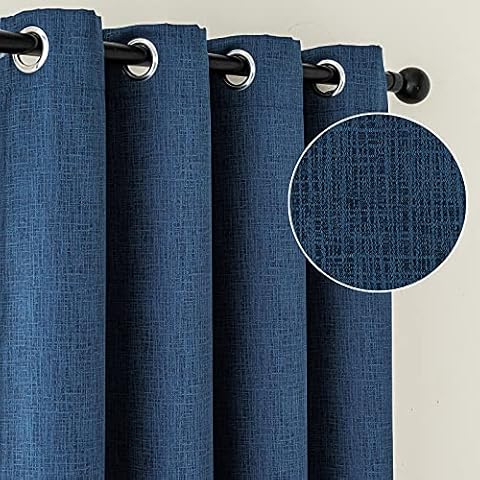 100% Blackout Curtain 84 Inches Long Thermal Insulated Blackout Curtains Faux Linen Heat and Full Light Blocking Drapes Anti-Rust Grommet for Bedroom Living Room, Navy Blue, 2 Panels, 52 inches Wide Cover