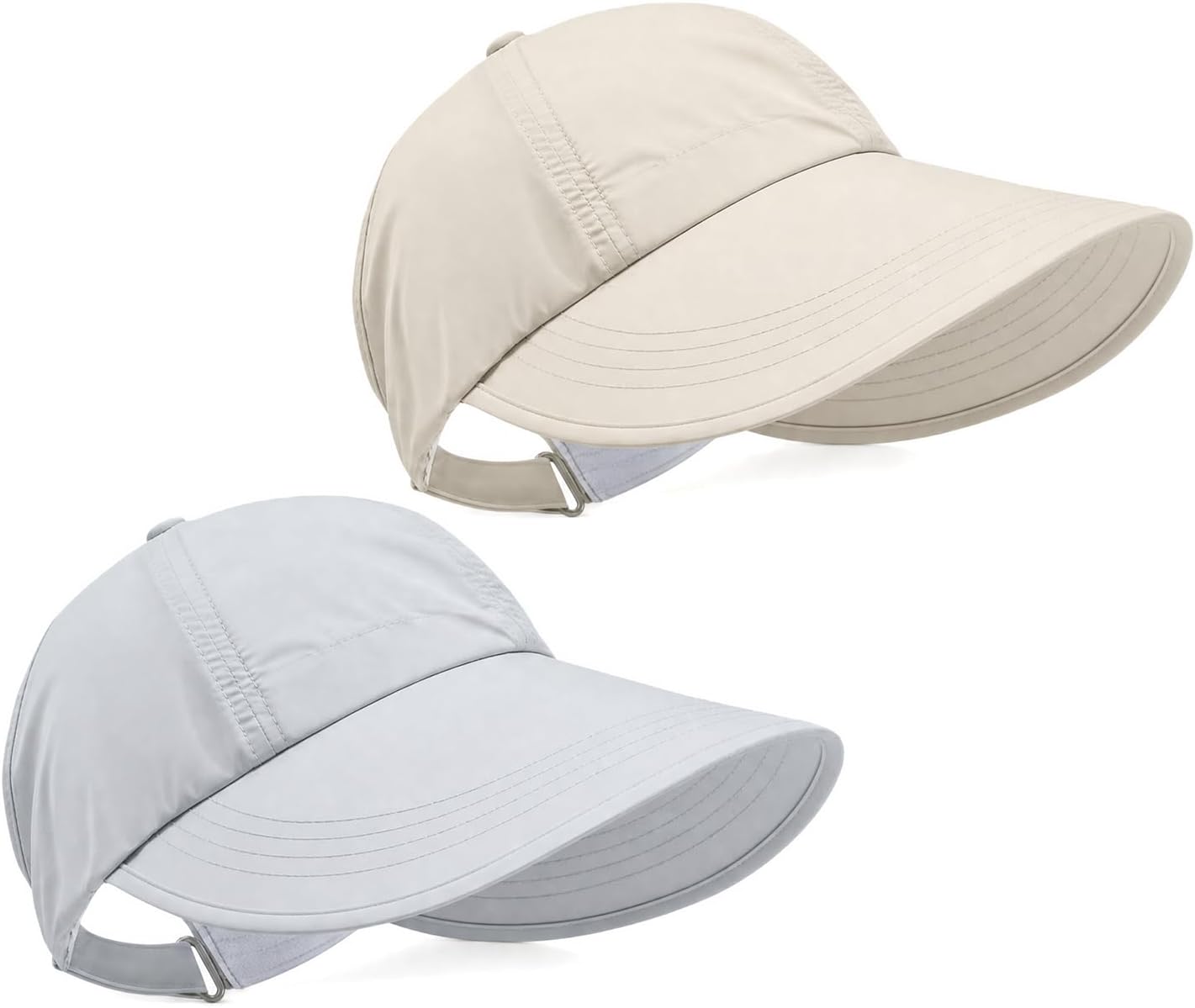 2 Pack UPF 50+ Sun Visor Hats for Women, Wide Brim Ponytail Baseball Cap, Foldable UV Protection Beach Hiking Hat