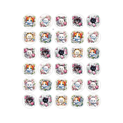 90 Floral Kittens Cats Handmade Stickers Scrapbook Journal Planner Envelope Label 1.5 inch Round Seals Party Favor