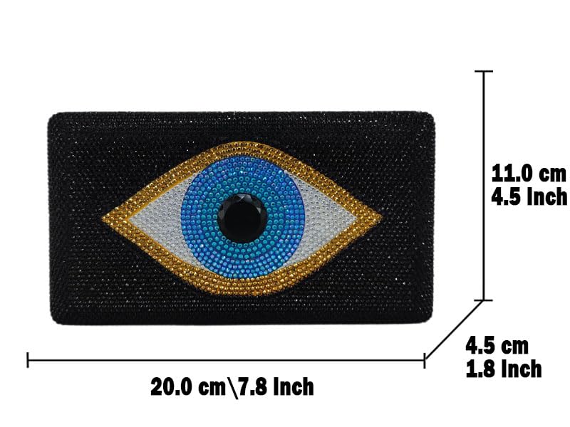 Boutique De FGG Evil Eye Rhinestone Clutch Purses for Women Formal Evening Bags Party Crystal Clutch Bag Prom Handbag,Mini,Black