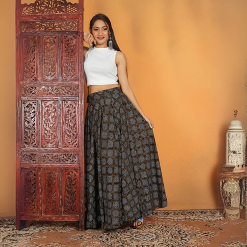 Image of JYESHTA Women's American Crepe Flared A Line Stitched Long Skirt with 12 Mtr Flare 40 in Height | Skirts for Women Long Length | Long Skirts for Girls