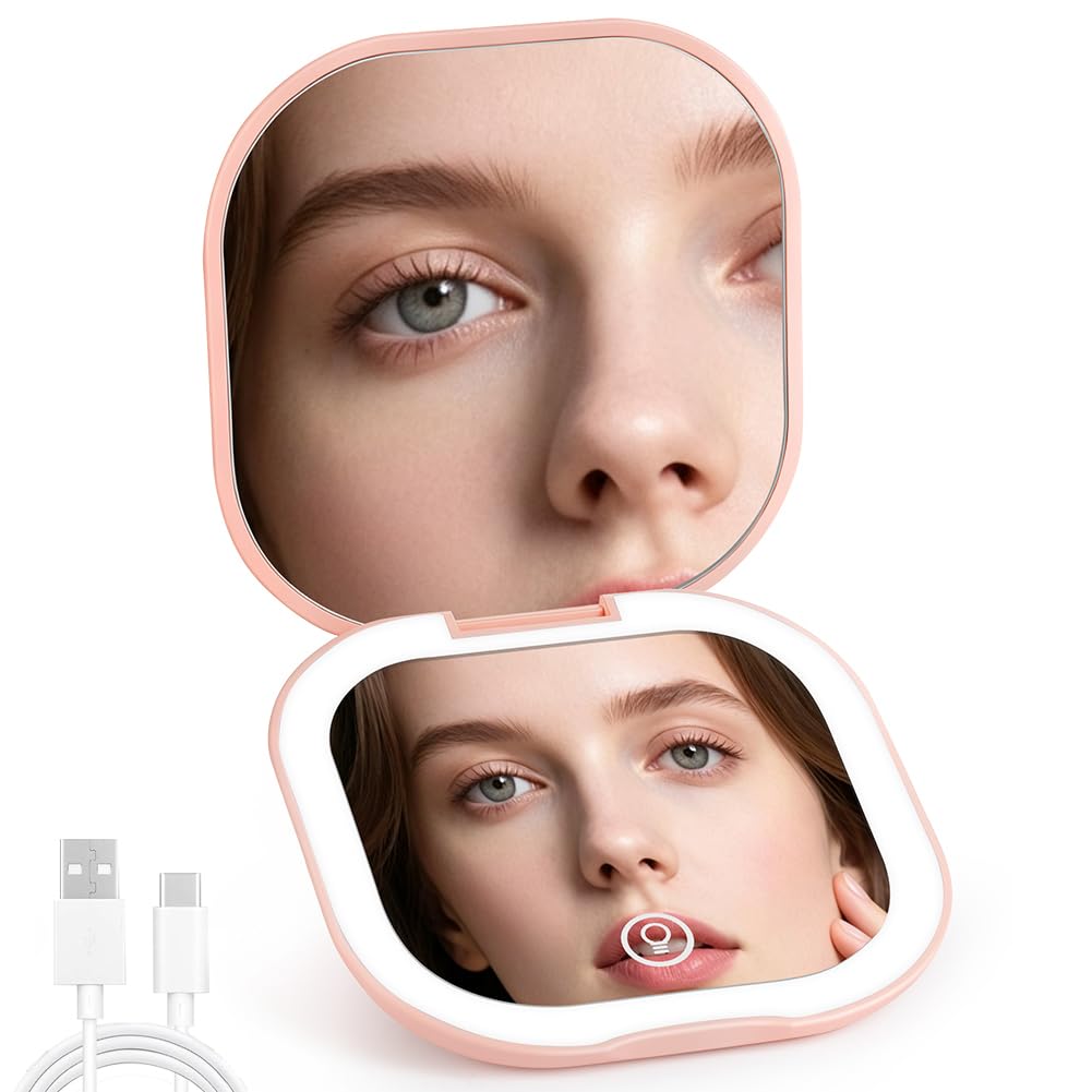 APXEL Compact Mirror, Rechargeable Magnifying Makeup Mirror with Light