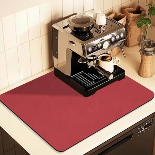 Image of Coffee Mat for Countertops ,Coffee Bar Accessories Fit Under Coffee Maker Espresso Machine, Absorbent Hide Stain Rubber Mat for Countertop ,Dish Drying Mat for Kitchen Counter (Red, 12 inchx19 inch)