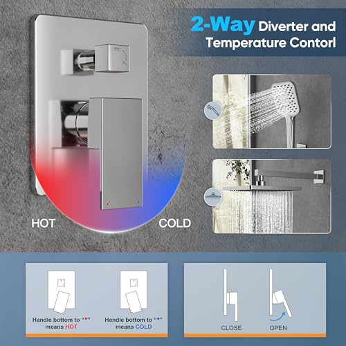 Image of Gabrylly Shower System, Shower Faucets Sets Complete for Bathroom with High Pressure 10 inch Rain Shower and Handheld Shower, 2 Way Shower Valve Kit, Chrome