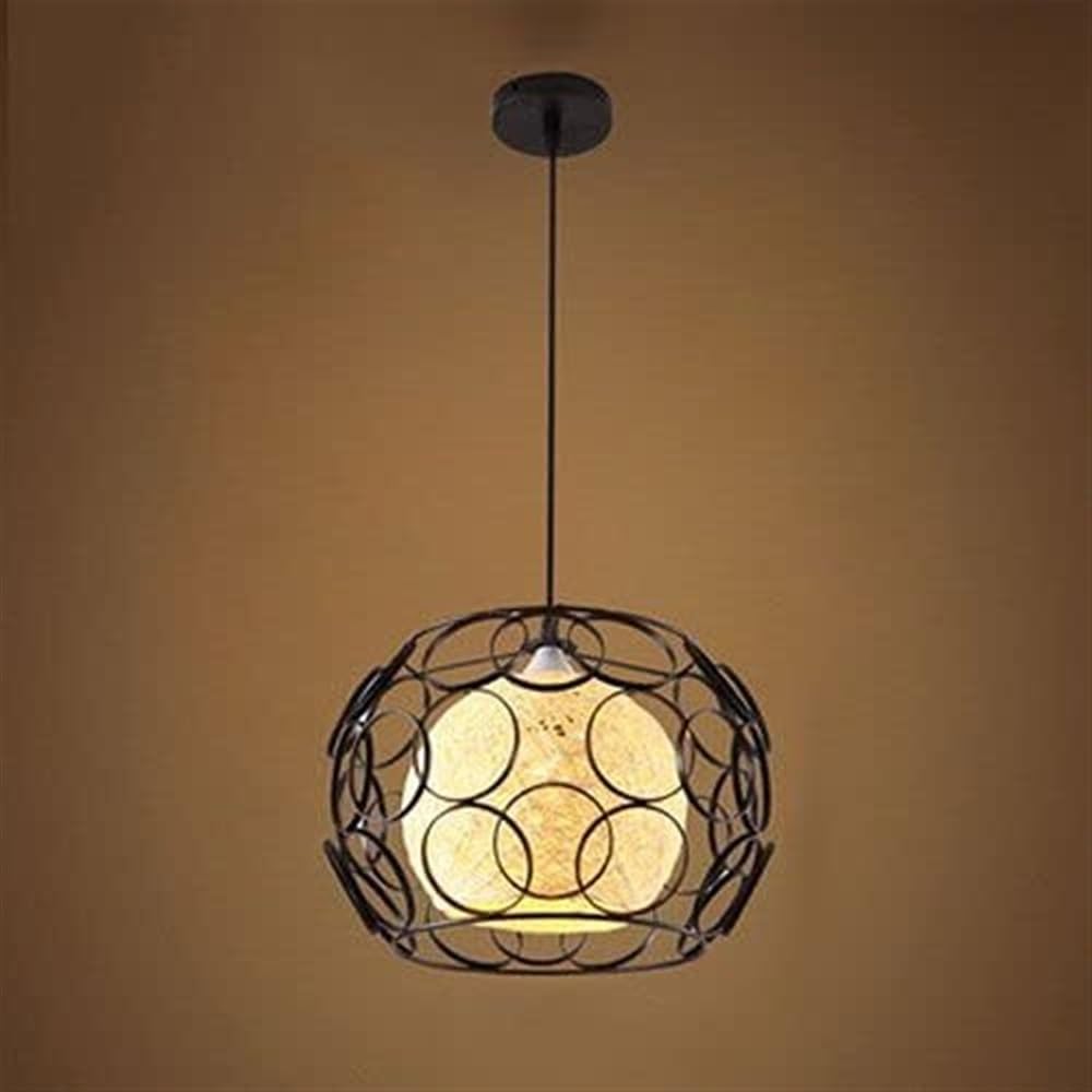 Chandeliers ceiling light E27 1 LightBall Hanging Lamp Hemp Chandelier Restaurant Bar Balcony Bedroom Metal Hanging Light Indoor Fixtures (Black)
