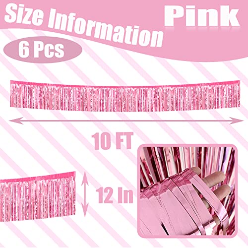 6 Pack 10 Feet Foil Fringe Garland Metallic Tinsel Streamers Banner Wall Hanging Fringe Curtain Backdrop Banner For Parade Floats, Bachelorette, Wedding, Birthday Party Decorations(Pink) #TOP1