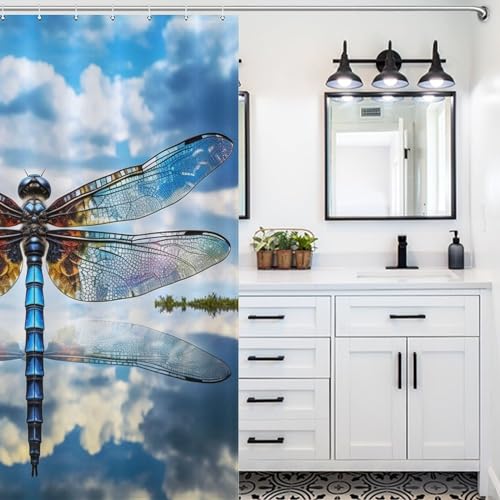 Rideau de douche en polyester style nature libellule pour sublimer la décoration de baignoire
