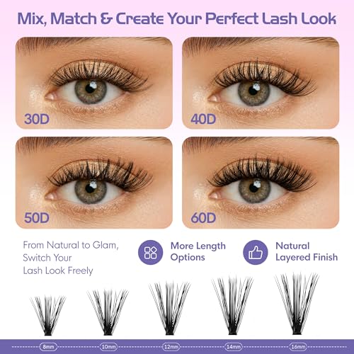 Image of 700pcs Cluster Lashes Wispy Lash Clusters, D Curl Natural Eyelash Clusters DIY Cluster Eyelash Extensions at Home, 8-16mm