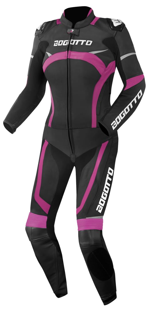 Bogotto Misano Due Pezzi Tuta In Pelle Da Moto Da Donna, nero/fucsia, 46