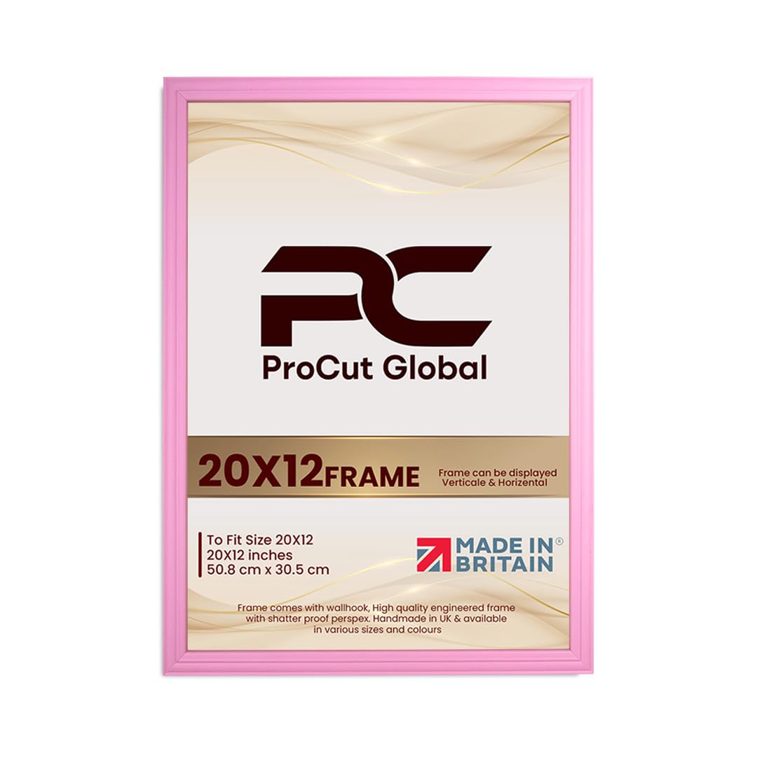 Procut Global 20x12 Pastel Pink Picture Frames - Classic Wooden Photo Frame with Shatterproof Perspex for Wall or Tabletop - Perfect for Posters, Certificates & Prints - Sizes & Colors Available