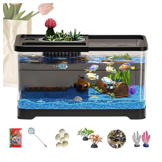 Aquarium Débutant,Aquarium LED avec Filtration Intégrée | Ensemble Décoratif en Verre Grande Transparence pour Bureau Maison Salon