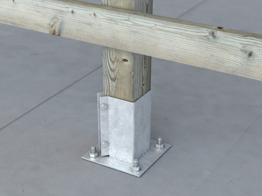 Bpc Fixings Silver Powapost Galvanised Bolt Down Post Shoe 2-Piece Set, 75 Mm Length X 75 Mm Width