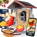 BIRDSFAVE Bird Feeder with Camera Solar Powered, 2K Live Arrival Alert Auto Capture Video with 32GB TF Card, AI Identify Smart Camera Bird Feeder Ourdoor Backyard Gift for Mom Dad Birdlover, 2.4G WiFi