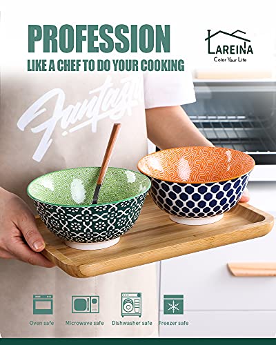 Ceramic Cereal Bowls - Porcelain 23 Ounce Colorful Bowls For Kitchen, Lareina Deep Bowls Set For Soup, Dessert Or Oatmeal - Microwave And Dishwasher Safe - Set Of 6 #TOP2