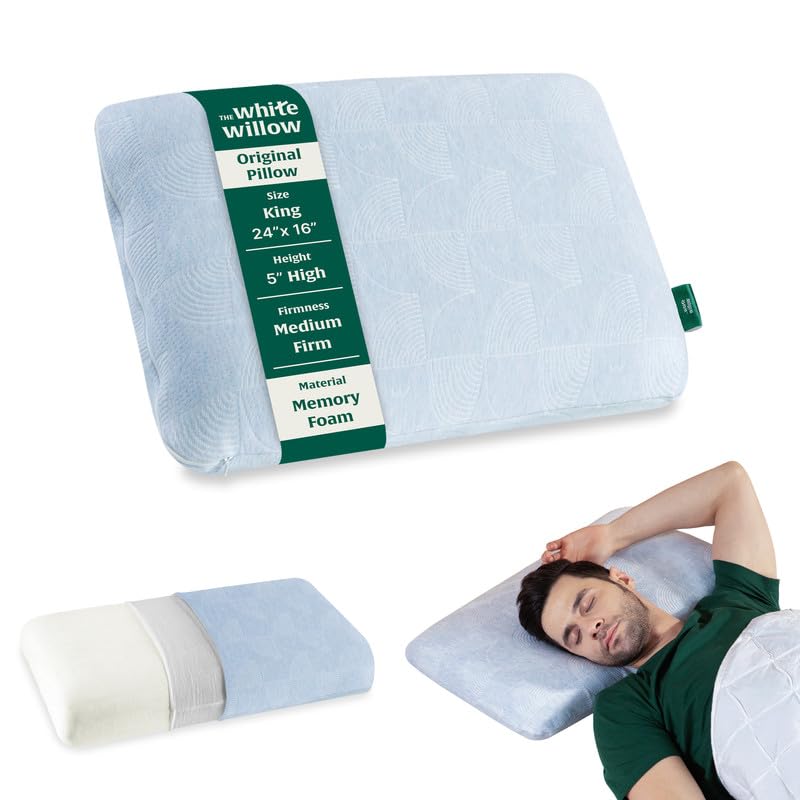 Image of The White Willow Memory Foam Pillow for Neck & Shoulder Pain Relief-Cervical Pillow for Sleeping-Orthopedic Bed Pillow for Back, Side & Stomach Sleepers-Medium Firm- Thick King Size-5 inch H-Blue