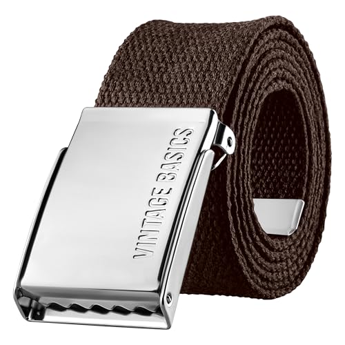 VINTAGE BASICS Unisex Stoffgürtel 130cm lang - 3,8cm breit - Herren und Damen Gürtel - Stufenlos verstellbarer Canvas Belt - Metallschnalle Dunkelbraun