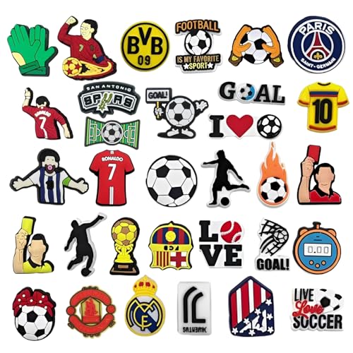 chenyu Charmes de Chaussure 32 Pièces Football Chaussures Clips Décoration en PVC Accessoires pour Chaussures pour Sabots et Sandales Breloques Décorations...