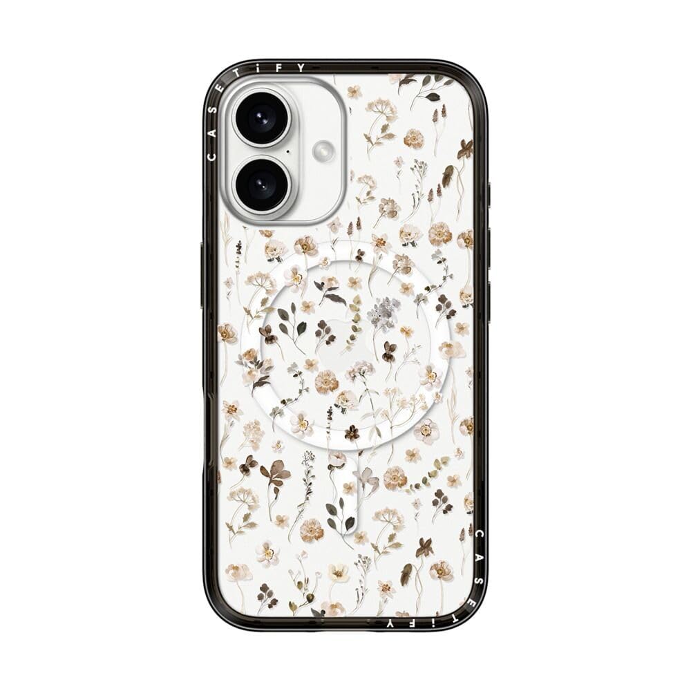 CASETiFY コンパクト iPhone 16 ケース [MagSafe対応/薄型 軽量/耐衝撃] - WILDFLOWER FRIDAY - ブラック
