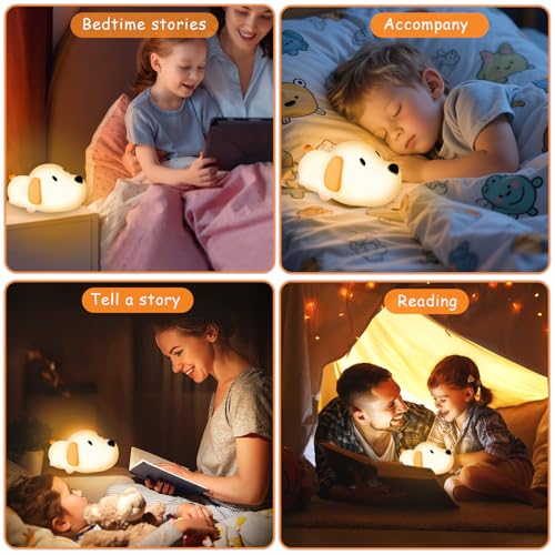NXPZ LED Nachtlicht Kinder, Niedliche Silikon Hund Nachtlampe, Helligkeit Verstellbare Nachttischlampe mit 30/60 Minuten Timer-Funktion, USB-Aufladbar für Wohnzimmer, Kinderzimmer und Schlafzimmer